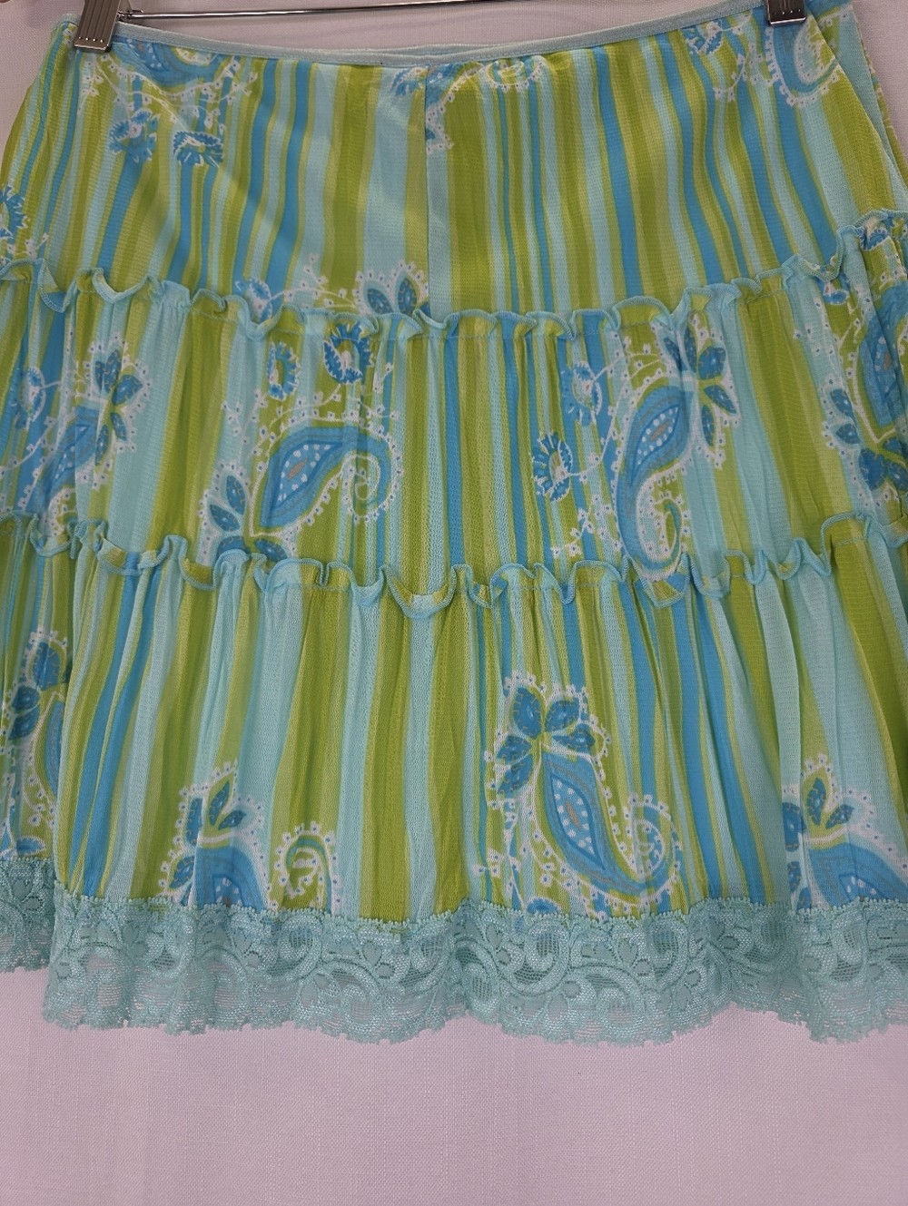 My Michelle 2000s Y2K Tiered Paisley Mini Fairy Mermaid Skirt Turqouise Size L - Picture 13 of 14